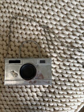 Novelty Camera-Shaped Crossbody Bag in Metallic Silver
